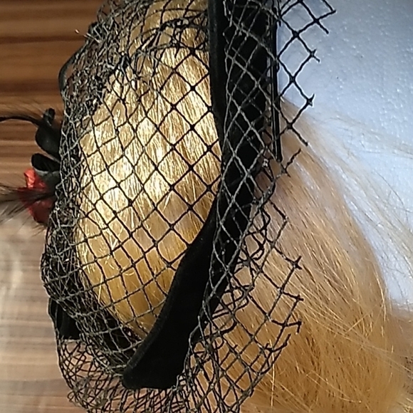 Vintage black red rose hair piece hat - Picture 5 of 5